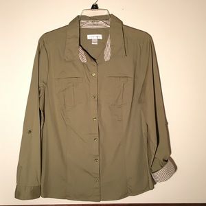 Christopher & Banks Olive Green Long Sleeve Button Down Shirt